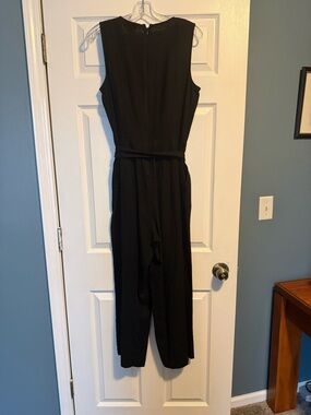 LOFT Black Sleeveless Linen Blend Belted Jumpsuit Size 6